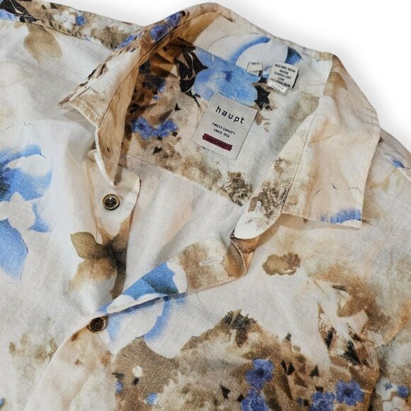 Haupt Germany Long Sleeve Creamy Beige Blue Tropical Floral Print Large - Picture 3 of 9